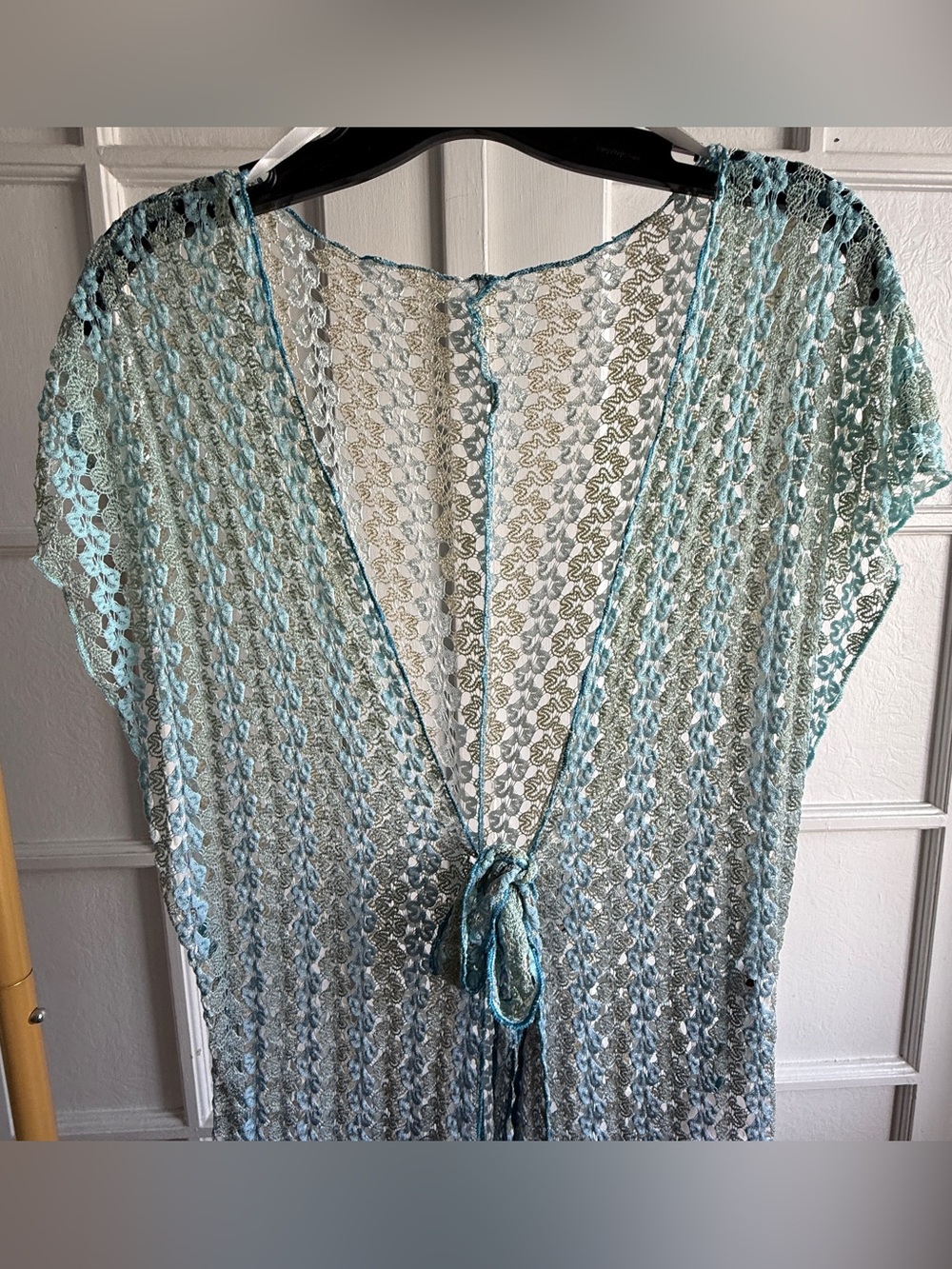 BECCA by Rebecca Virtue Metallic Crochet Maxi Swim Cover Up M/M Blue Silver NEW